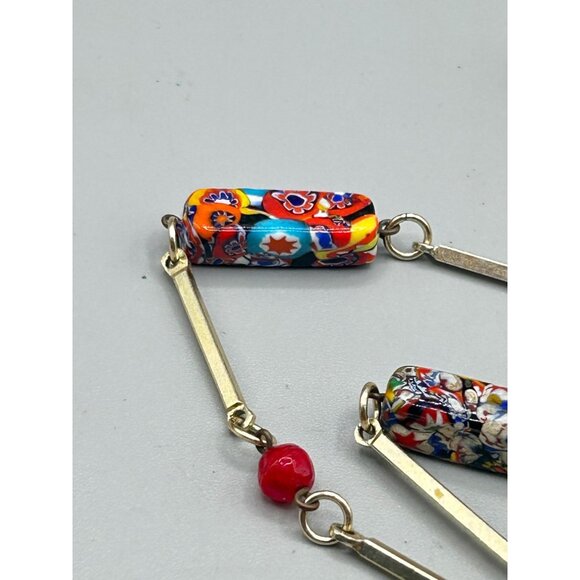 Vintage Red Millefiori Murano Glass Necklace Station Beads & Gold Tone Links - Picture 5 of 6